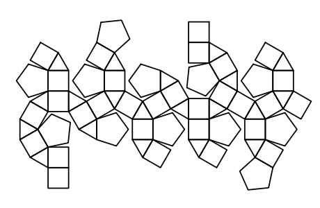 Le patron du parabigyro-rhombicosidodécaèdre (J73), un des 92 sol solides de Johnson.