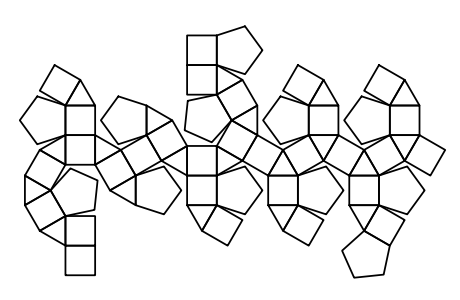 Le patron du métabigyro-rhombicosidodécaèdre (J74), un des 92 sol solides de Johnson.